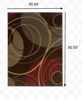 5'X8' Brown And Red Abstract  Area Rug