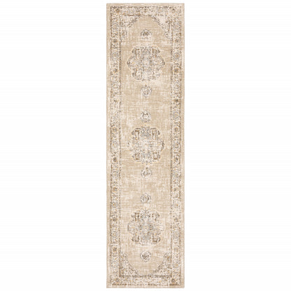 5'X8' Beige And Ivory Center Jewel  Area Rug