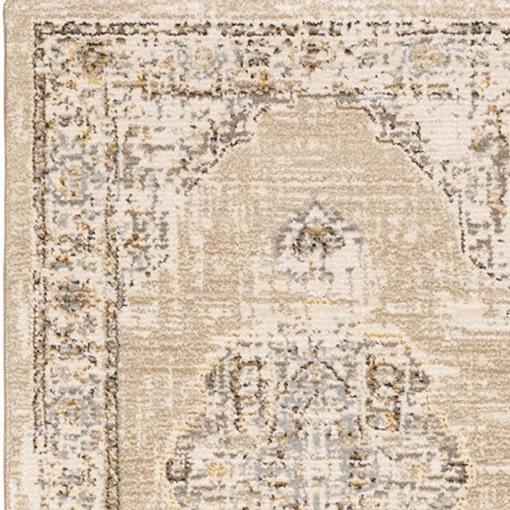 5'X8' Beige And Ivory Center Jewel  Area Rug