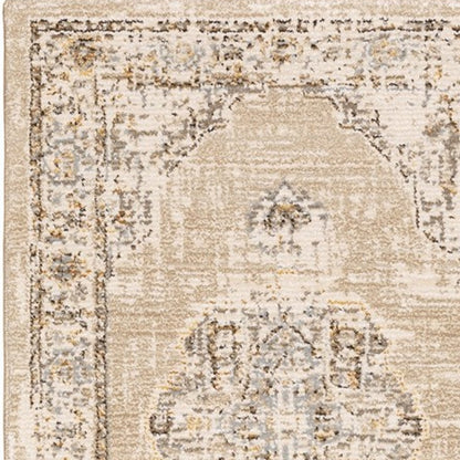 5'X8' Beige And Ivory Center Jewel  Area Rug