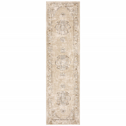 5'X8' Beige And Ivory Center Jewel  Area Rug