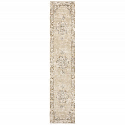 5'X8' Beige And Ivory Center Jewel  Area Rug