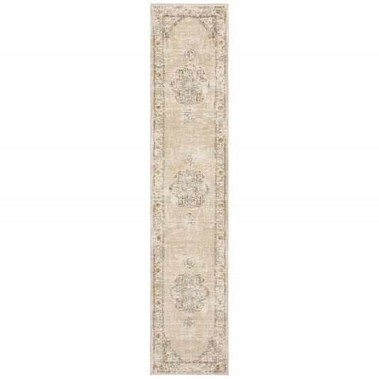5'X8' Beige And Ivory Center Jewel  Area Rug
