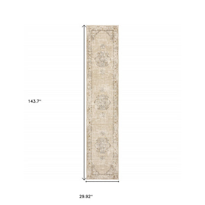 5'X8' Beige And Ivory Center Jewel  Area Rug