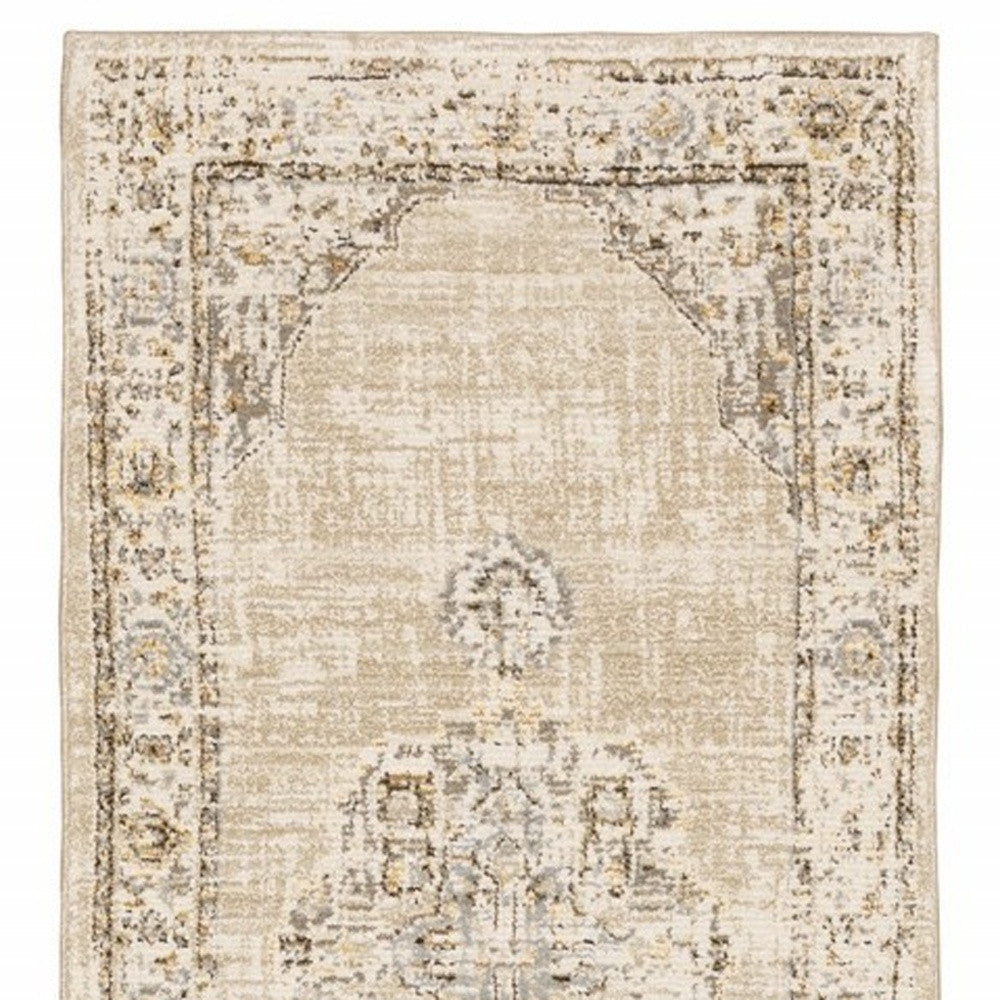 5'X8' Beige And Ivory Center Jewel  Area Rug