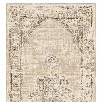 5'X8' Beige And Ivory Center Jewel  Area Rug