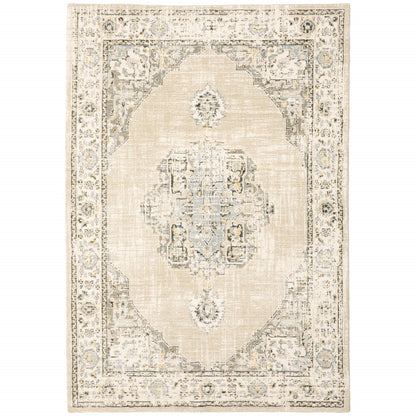 5'X8' Beige And Ivory Center Jewel  Area Rug