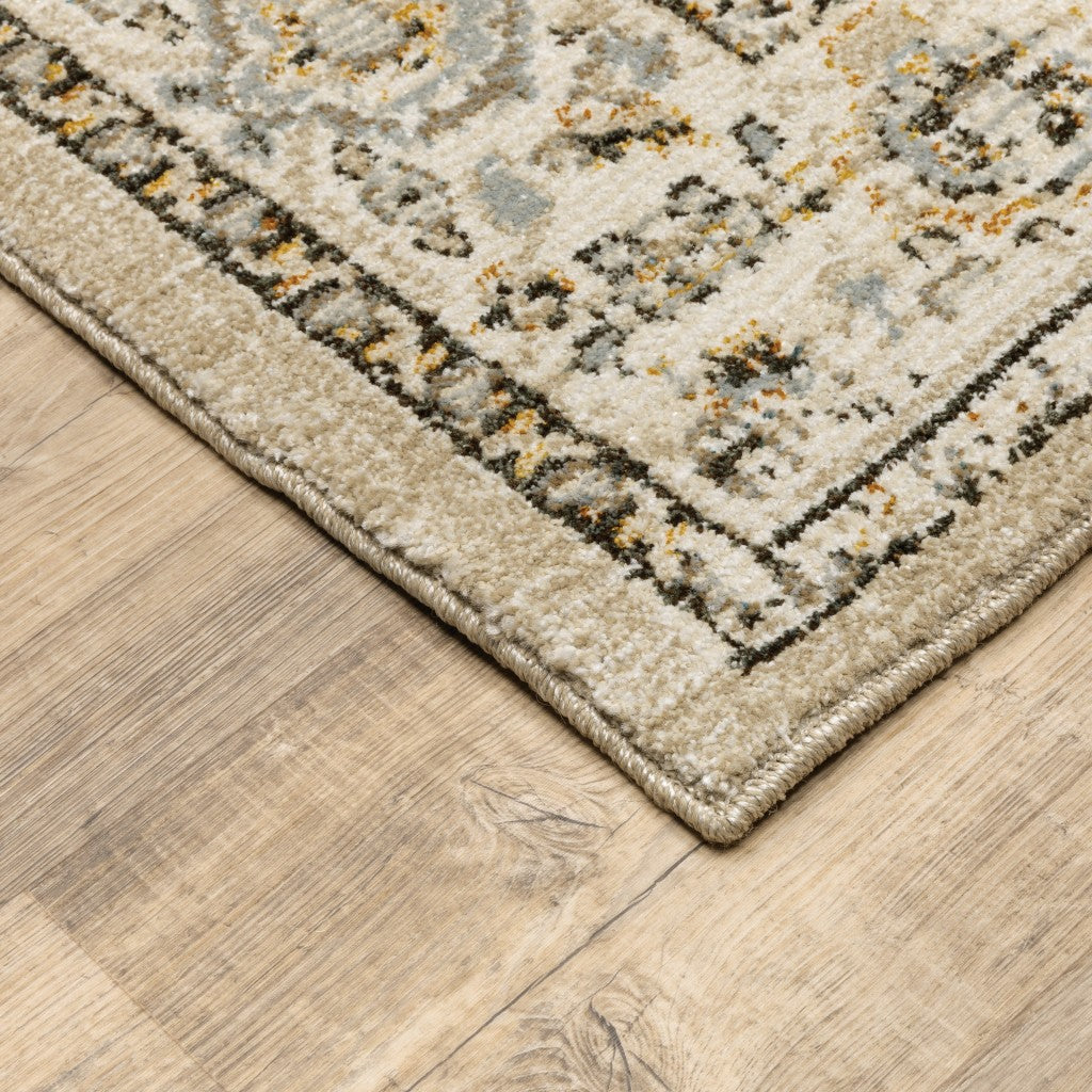 5'X8' Beige And Ivory Center Jewel  Area Rug