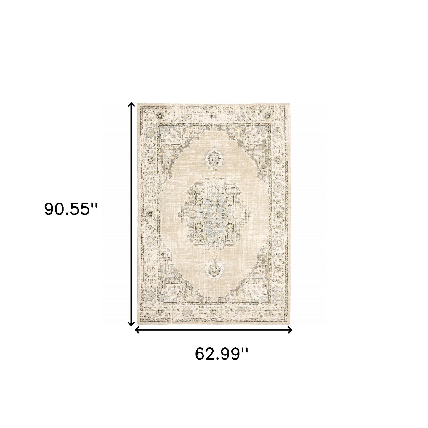 5'X8' Beige And Ivory Center Jewel  Area Rug