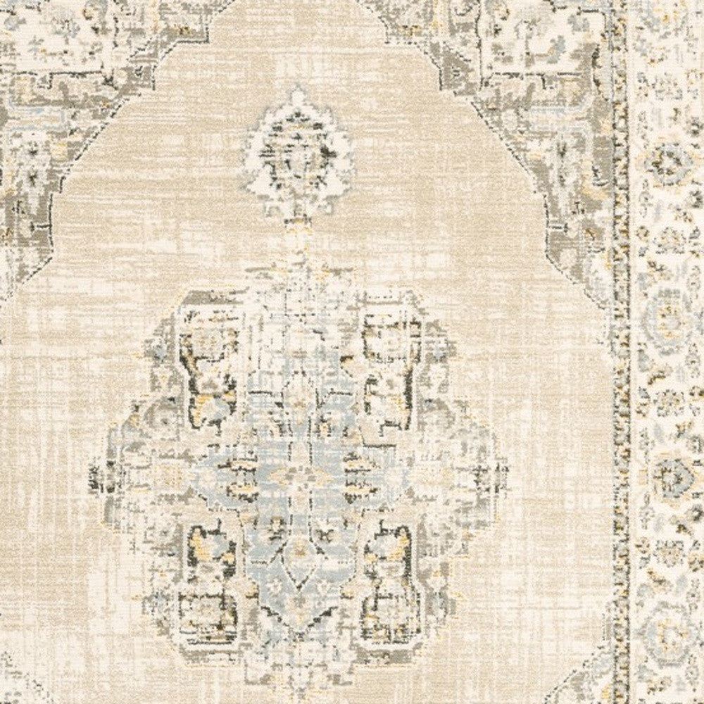 5'X8' Beige And Ivory Center Jewel  Area Rug