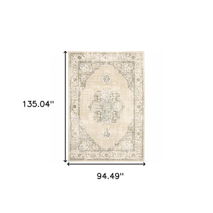 5'X8' Beige And Ivory Center Jewel  Area Rug