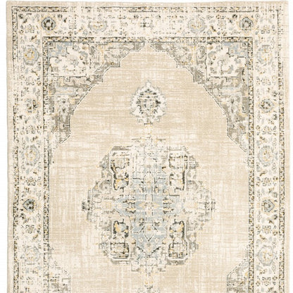 5'X8' Beige And Ivory Center Jewel  Area Rug