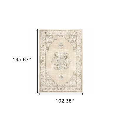 5'X8' Beige And Ivory Center Jewel  Area Rug