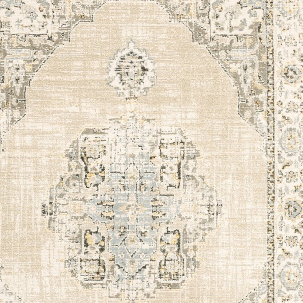 5'X8' Beige And Ivory Center Jewel  Area Rug