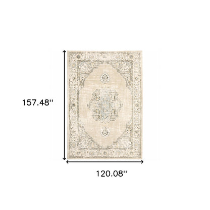 5'X8' Beige And Ivory Center Jewel  Area Rug