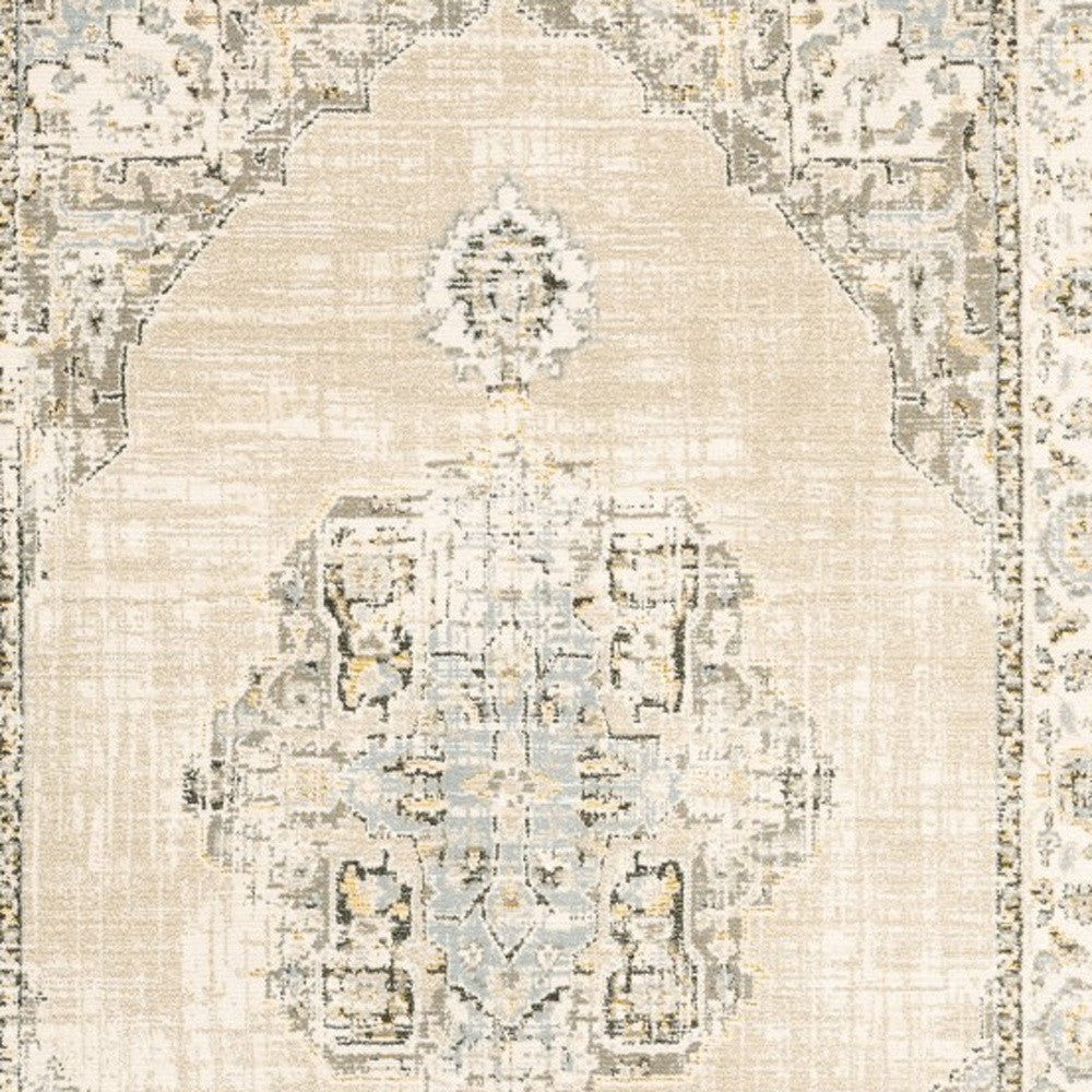 5'X8' Beige And Ivory Center Jewel  Area Rug