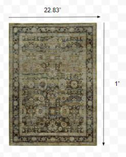 2'X8' Green And Brown Floral Runner Rug