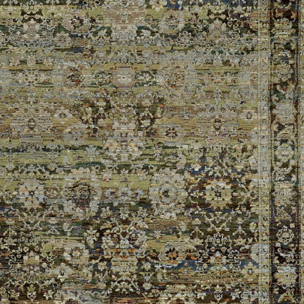 2'X8' Green And Brown Floral Runner Rug
