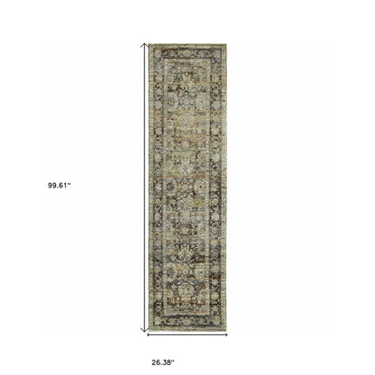 2'X8' Green And Brown Floral Runner Rug