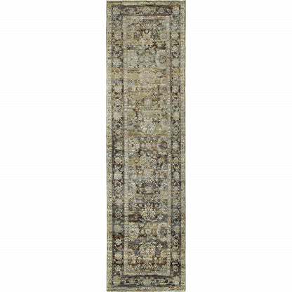2'X8' Green And Brown Floral Runner Rug