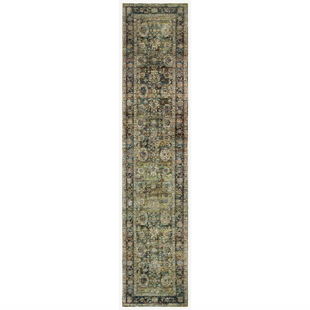 2'X8' Green And Brown Floral Runner Rug