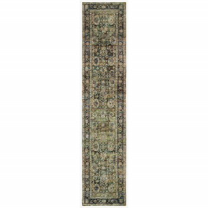 2'X8' Green And Brown Floral Runner Rug