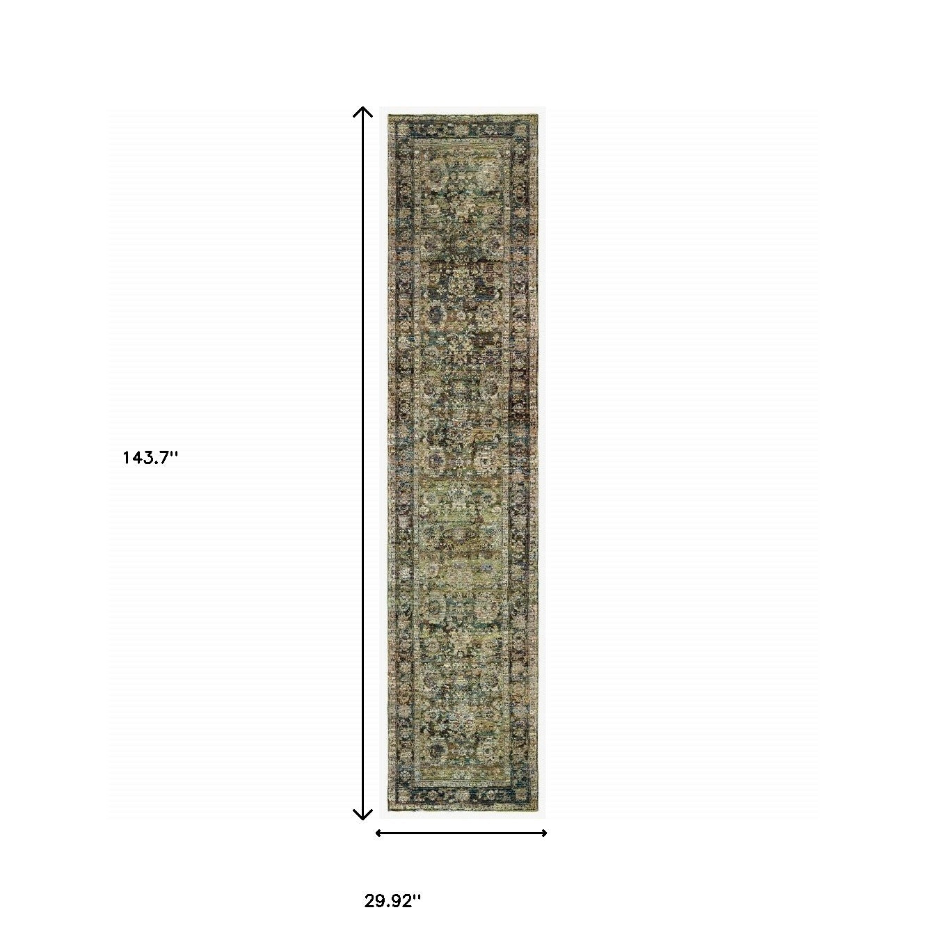 2'X8' Green And Brown Floral Runner Rug