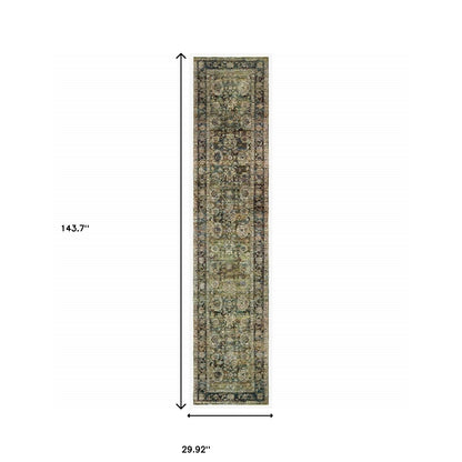 2'X8' Green And Brown Floral Runner Rug