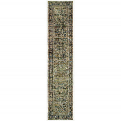 2'X8' Green And Brown Floral Runner Rug