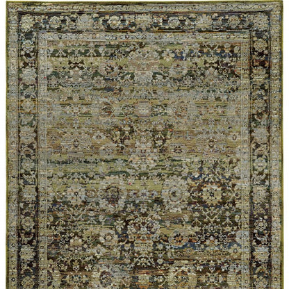 2'X8' Green And Brown Floral Runner Rug