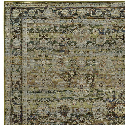 2'X8' Green And Brown Floral Runner Rug