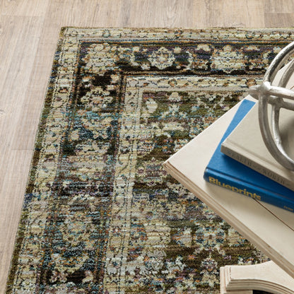 2'X8' Green And Brown Floral Runner Rug