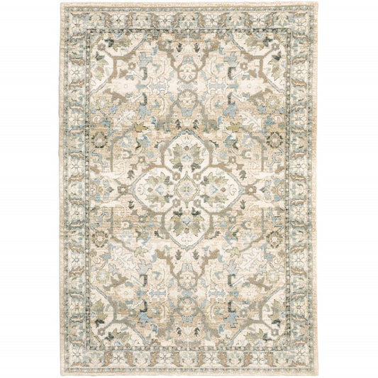 9'X12' Beige And Ivory Medallion Area Rug