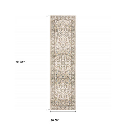 9'X12' Beige And Ivory Medallion Area Rug