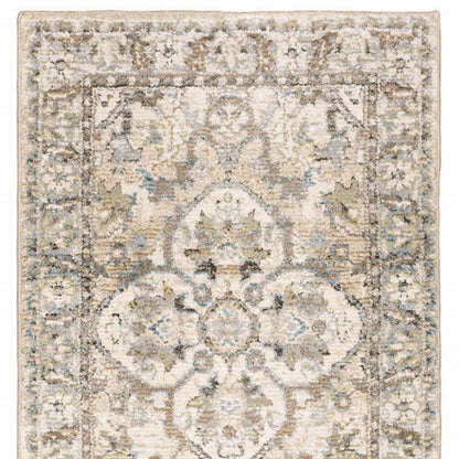 9'X12' Beige And Ivory Medallion Area Rug