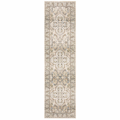 9'X12' Beige And Ivory Medallion Area Rug
