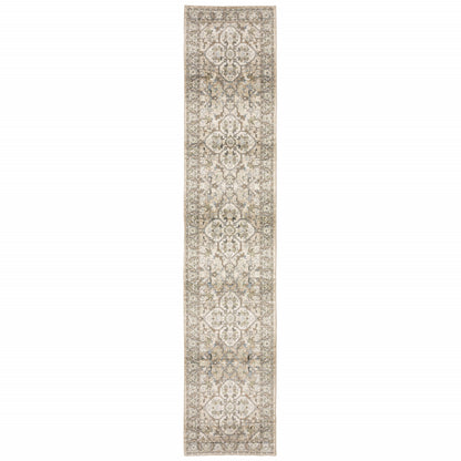 9'X12' Beige And Ivory Medallion Area Rug