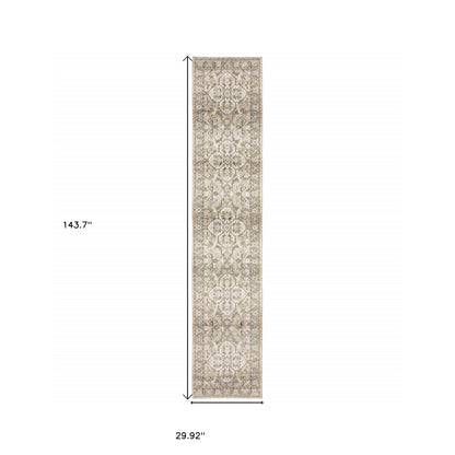 9'X12' Beige And Ivory Medallion Area Rug