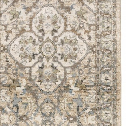 9'X12' Beige And Ivory Medallion Area Rug