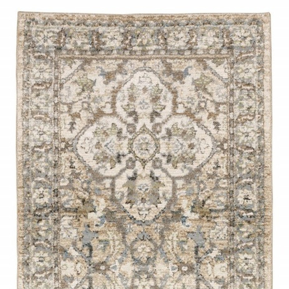 9'X12' Beige And Ivory Medallion Area Rug