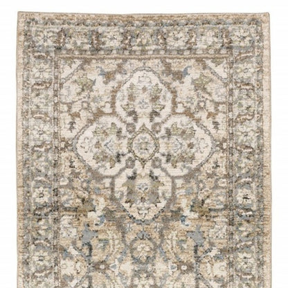 9'X12' Beige And Ivory Medallion Area Rug