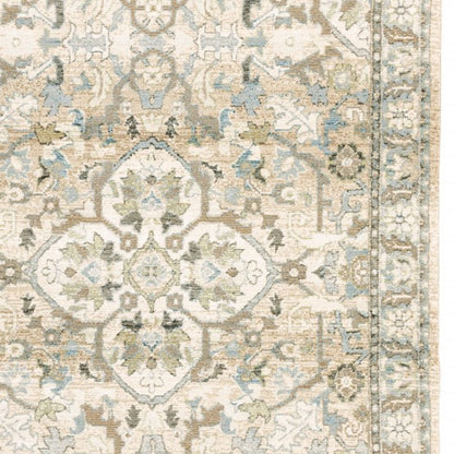 9'X12' Beige And Ivory Medallion Area Rug