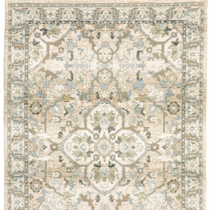 9'X12' Beige And Ivory Medallion Area Rug