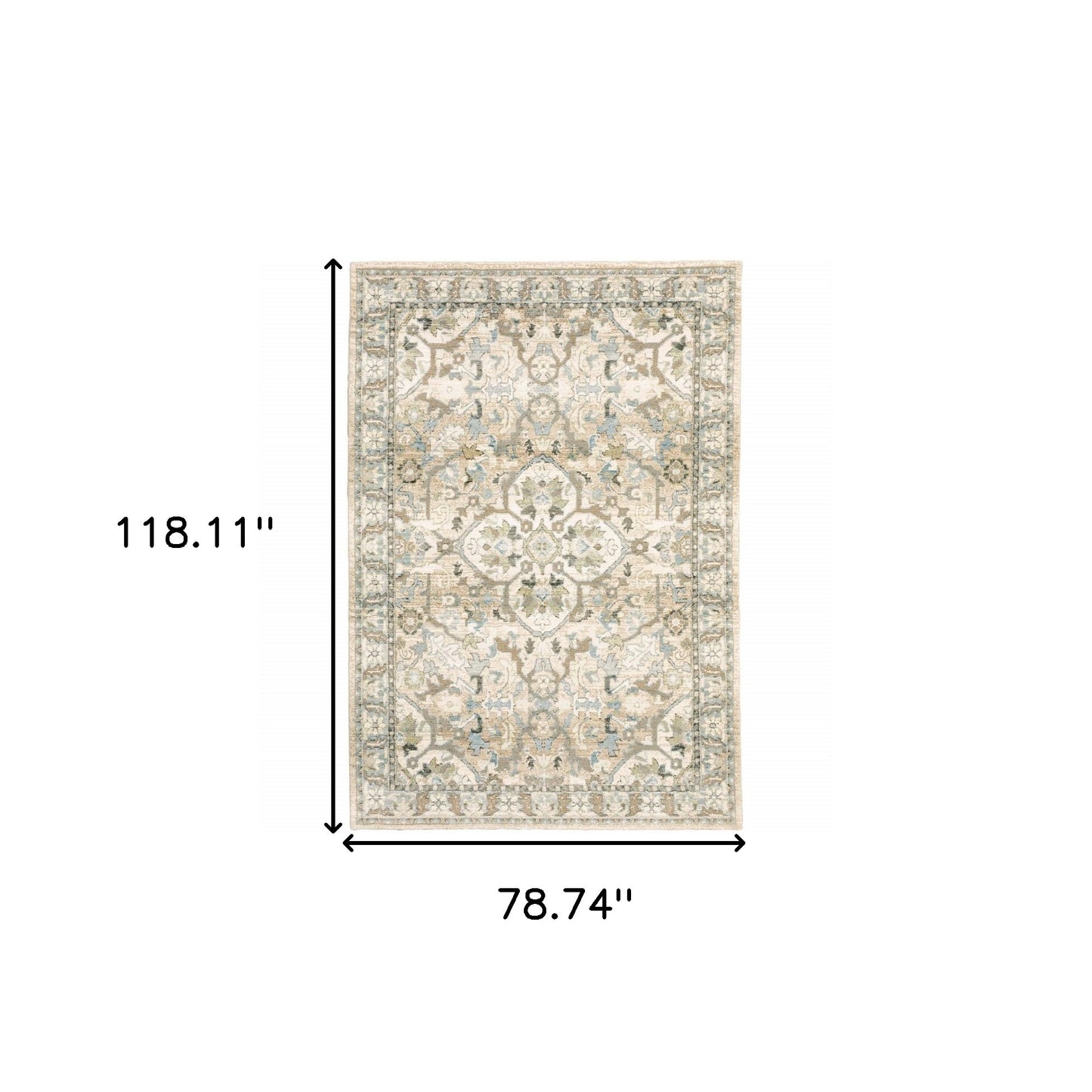 9'X12' Beige And Ivory Medallion Area Rug