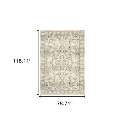 9'X12' Beige And Ivory Medallion Area Rug