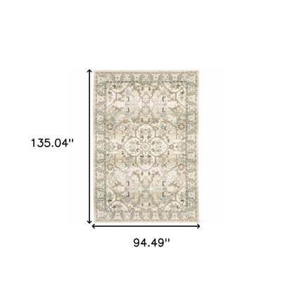9'X12' Beige And Ivory Medallion Area Rug