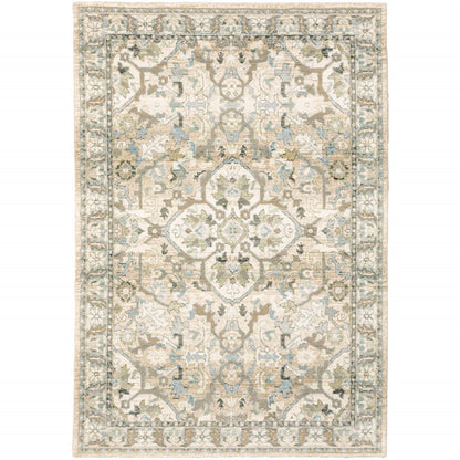 9'X12' Beige And Ivory Medallion Area Rug