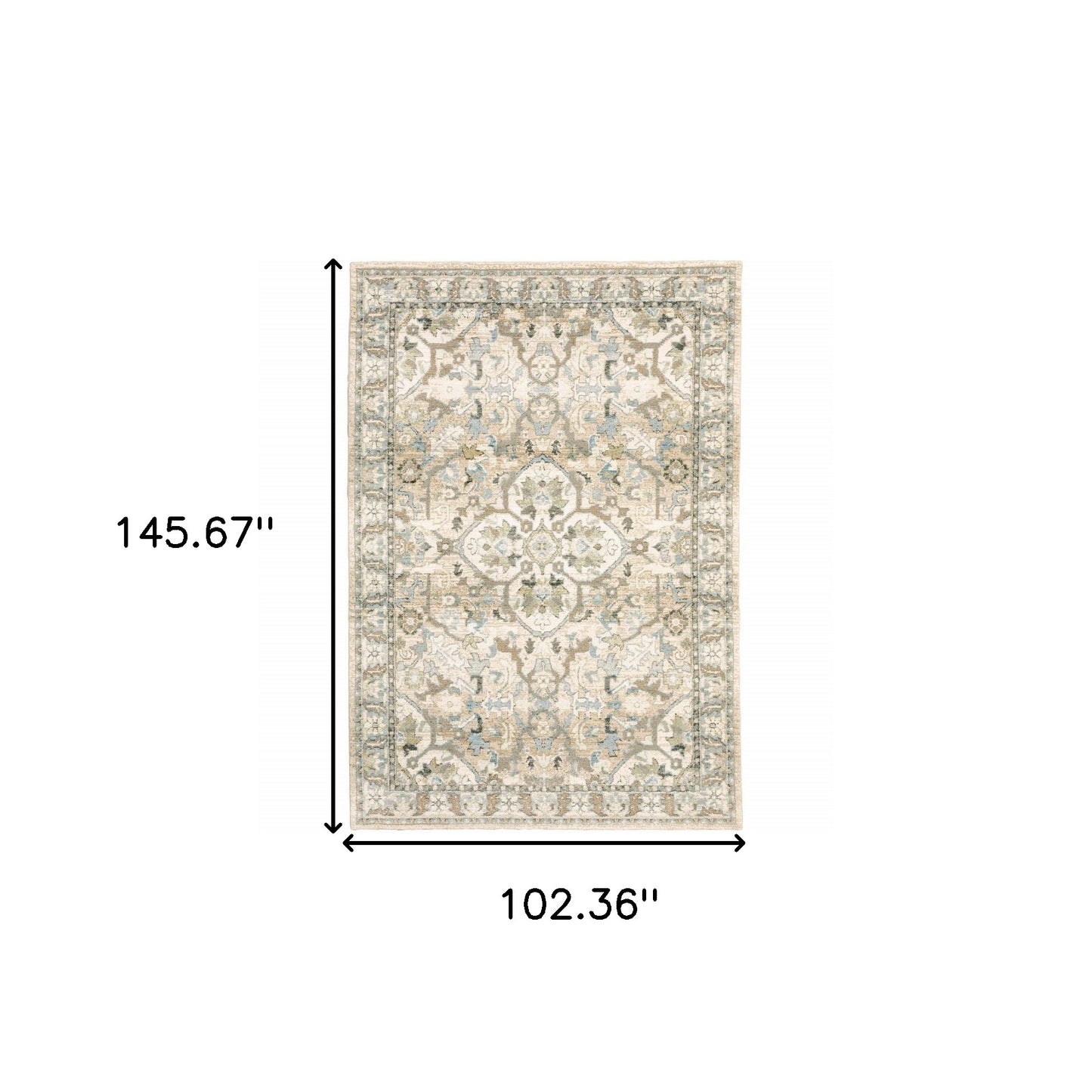 9'X12' Beige And Ivory Medallion Area Rug