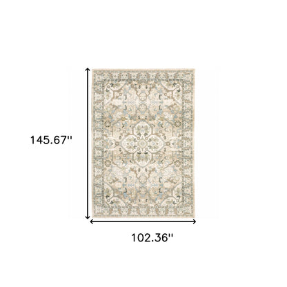 9'X12' Beige And Ivory Medallion Area Rug
