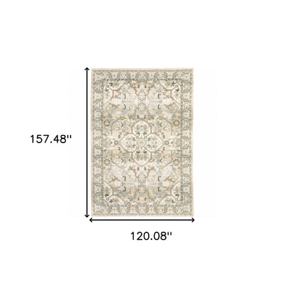 9'X12' Beige And Ivory Medallion Area Rug